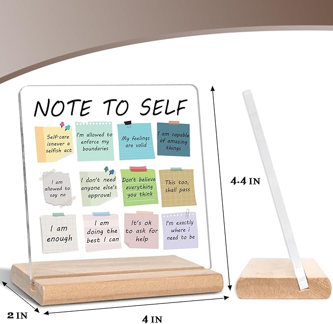 Note to Self Words Motivational Acrylic Decorative Sign, Inspirational Office Gifts for Women, Mental Health Therapy Gifts for Friends, Students, Counselor, Coworker and Boss, Room Decor for Teen Girls