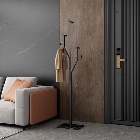 Freestanding Coat Rack Tree-shaped Metal Coat Tree with Heavy Duty Marble Base Corner Clothing Rack for Bedroom Entryway Hallway 14.96 x 10.24 x 68.9 Inches (Black)
