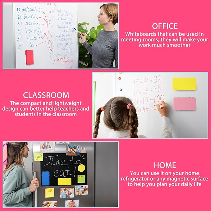 48 Pack Dry Erase Erasers, Magnetic Whiteboard Erasers, Magnetic Dry Erasers for White Board, White Board Erasers Ideal for Classroom, Home, Office, 6 Colors