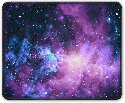 Auhoahsil Mouse Pad, 12 x 10 in Galaxy Theme Computer Mouse Pad for Desk, Premium-Textured Non-Slip Rubber Stitched Edges Waterproof Square Mouse Mat for Gaming Work Wireless Mice, Purple