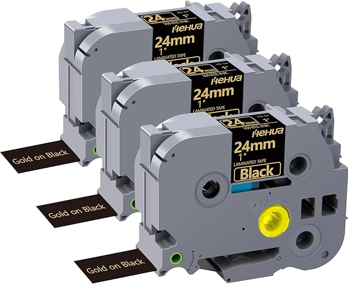 Hehua Tze 24mm 0.94 Inch Laminated Black Tape Compatible for Brother P-Touch TZe-354 TZe354 TZ-354 TZ354 Label for Ptouch PT D600 D610 P710bt, 1'' x 26.2ft Gold on Black, 3 Pack