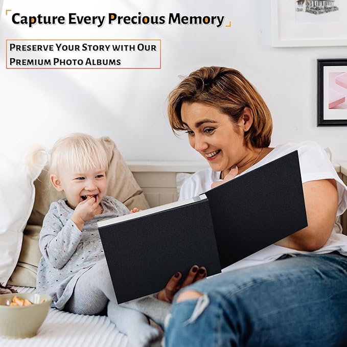 Photo Album Self Adhesive Scrapbook,60 Pages Large Photo Book for 4x6,5x7,8x10 Pictures,DIY Album for Baby Wedding Family Travel Birthday,with Metallic Pen and Scraper