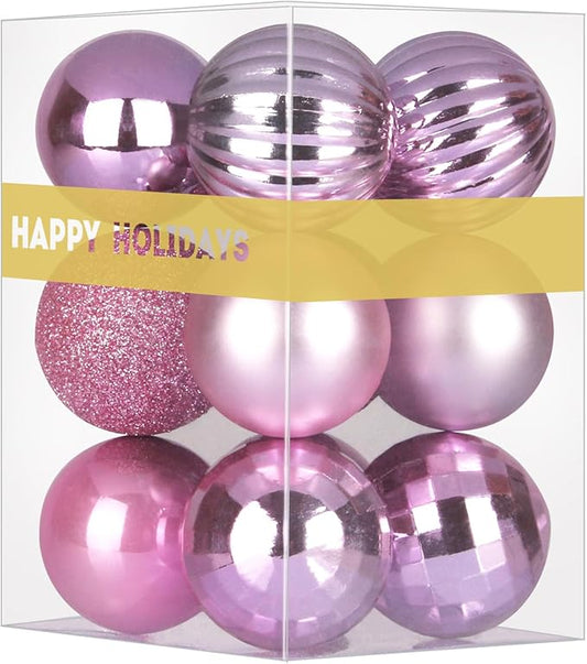 Bubblegun Pink 1.6" Small Christmas Balls Christmas Tree Decoration Ornaments Shatterproof Hanging Balls for Birthday Halloween Holiday Wedding Decorations Set of 12pcs