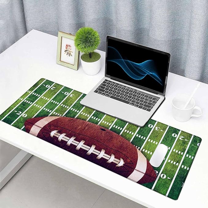 Gaming Mouse Pad Large, Keyboard Mouse Mat Desk Pad, Non-Slip Rubber Base with Stitched Edges Mousepad, 31.5X15.7 inch American Football Field and Ball