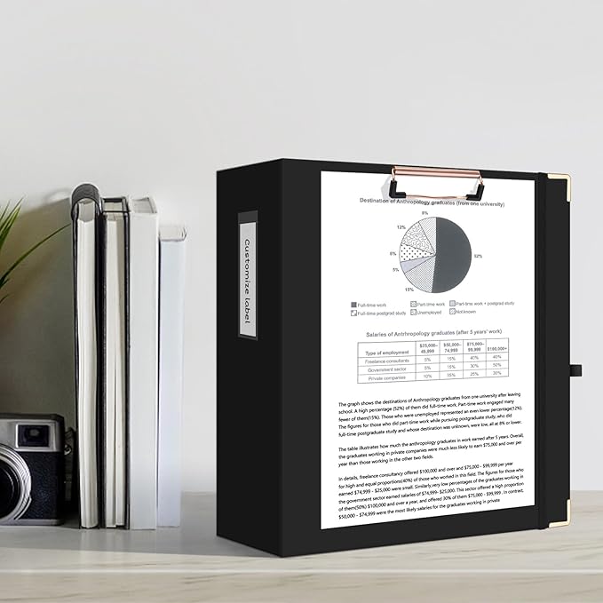 Ospelelf 3 Ring Binder, 3 Inch, Cute Letter Size (11" x 8.5") with 5 Tab Dividers, File Folder Labels and Low Profile Clipboards, Black Binder for School and Office Supplies