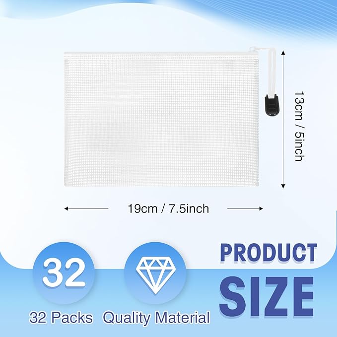 Jetec 32 Pcs Mesh Zipper Bags Toy Storage Bikini Organizer Bag Bolsas Para Guardar Trajes De Baño Waterproof Zipper Reusable Pouch Puzzle Multipurpose for Storage Office(White,7.5 x 5 Inch)