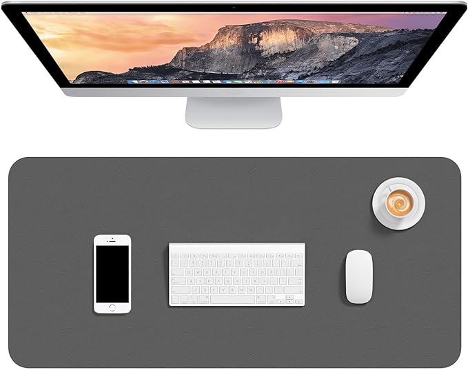 Hsurbtra Desk Pad, 30" x 14" PU Leather Desk Mat, XL Extended Mouse Pad, Waterproof Desktop Blotter Protector, Non-Slip Ultra Thin Large Laptop Keyboard Writing Mat for Office Home, Dark Gray