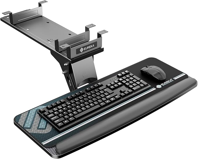EUREKA ERGONOMIC Keyboard Tray Height Adjustable, Swivel Tilt Computer Keyboard Drawer Under Desk, 25x9.13'' Sliding Keyboard & Mouse Platform with Mouse Pad for Typing, Black