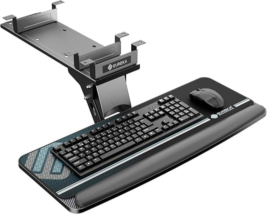 EUREKA ERGONOMIC Keyboard Tray Height Adjustable, Swivel Tilt Computer Keyboard Drawer Under Desk, 25x9.13'' Sliding Keyboard & Mouse Platform with Mouse Pad for Typing, Black