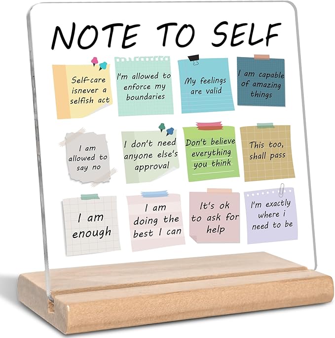 Note to Self Words Motivational Acrylic Decorative Sign, Inspirational Office Gifts for Women, Mental Health Therapy Gifts for Friends, Students, Counselor, Coworker and Boss, Room Decor for Teen Girls