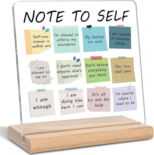 Note to Self Words Motivational Acrylic Decorative Sign, Inspirational Office Gifts for Women, Mental Health Therapy Gifts for Friends, Students, Counselor, Coworker and Boss, Room Decor for Teen Girls