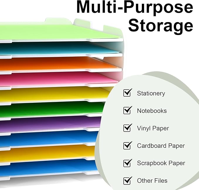 12x12 Paper Organizer, 10-Tier Scrapbook Paper Storage, Stackable Desktop File Holder for Home, Office, Classroom, and Craft Room