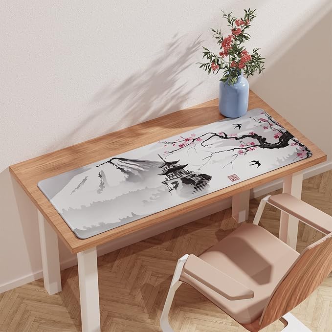 ETZ Japanese Cherry Blossom Mouse Pad (31.5 × 11.8 × 0.12 inch) Extended Large Mouse Mat Desk Pad, Stitched Edges Mousepad,Non-Slip Rubber Base,Gaming Mouse Pad,Office & Home.