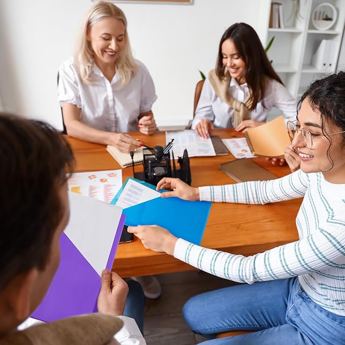 Maitys 50 Pack Binder Pockets 3 Hole Punch Clear Plastic Document Folders Binder Organizer Store Letter Size 8.5x11 Inch Paper Folders with Pockets Slash File Jacket for Office (Multicolor)