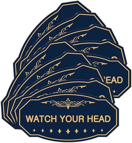 Signs ByLITA Victorian Watch Your Head Sign (Navy Blue/Gold) - Medium 10 Pack