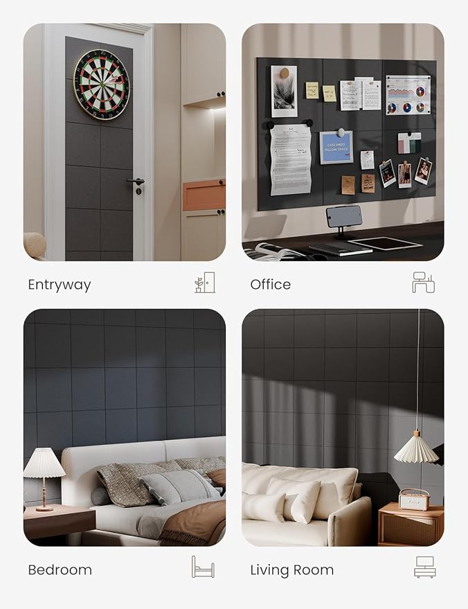 Bumusty Large Cork Board 36"x24" Alternative - 6 Pack Felt Wall Tiles with 40 Safe Removable Adhesive Tabs, 30 Pushpins, Cork Boards for Walls Pin Board Bulletin Board Office Decor (Charcoal Gray)