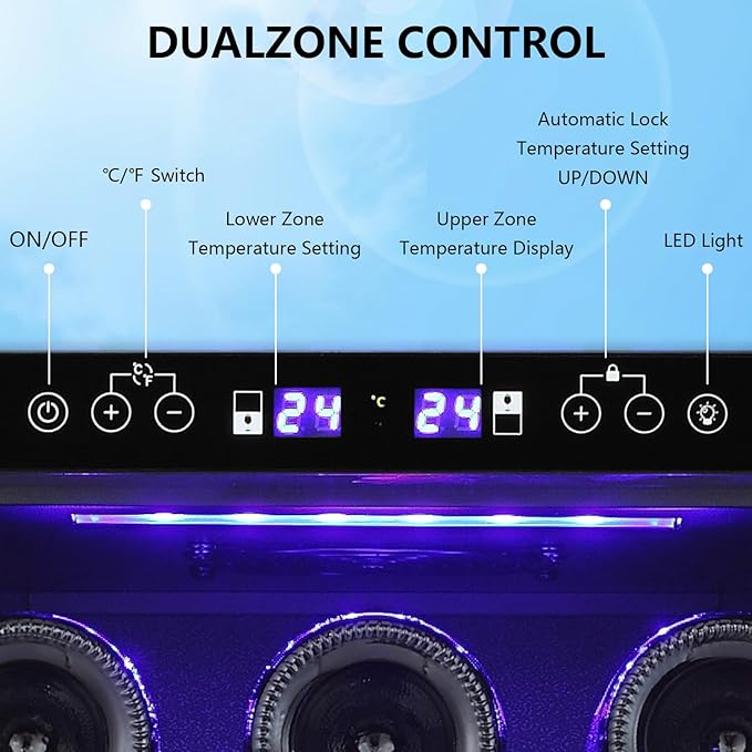 Antarctic Star Wine Fridge,15 Inch Wine Cooler Refrigerator Under Counter(41-68°F),28 Bottles Built-in Dual Zone &Freestanding Wine Refrigerator with Stainless Steel & Double-Layer Tempered Glass Door