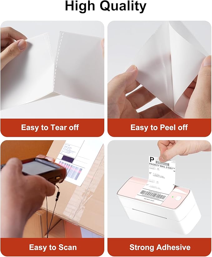 Phomemo 4x6 Shipping Labels, 500 PCS Fan-Fold Thermal Labels, Compatible with MUNBYN,JADENS,Nelko,Phomemo 241bt,243BT, D450BT,D520BT,2411BT Label Printer,Water/Oilproof Label Stickers for Address Mail
