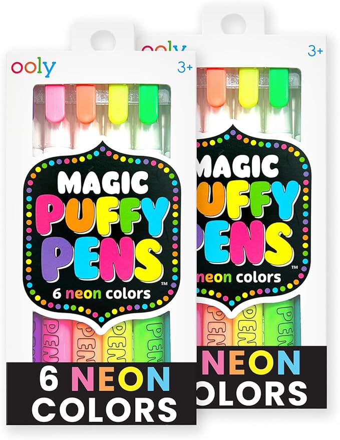 Ooly Puffy Paint Neon Gel Pens 2 Pack (12 Pens), 3D Foam Texture Painting Magic Puffy Pen, Creative and Fun Pens for Kids Arts and Crafts Drawing Supplies