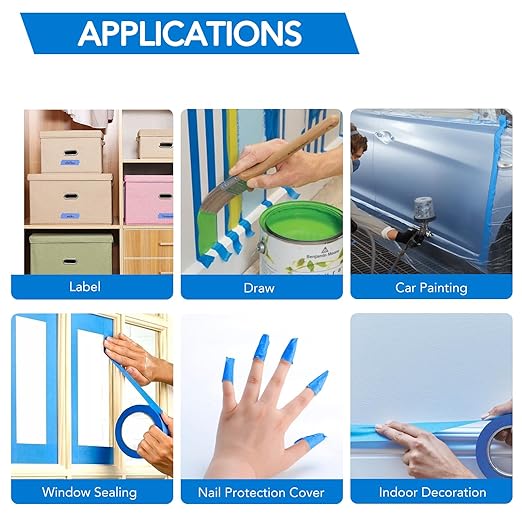 VOISEN 16 Rolls Painters Tape, Blue Painters Tape, 2 Inch Wide (1.85 in x 55 Yds), Masking Tape for Multi-Purpose, Masking Tape Bulk,DIY Artist Craft Arts, Decoration, Drafting, No Residue