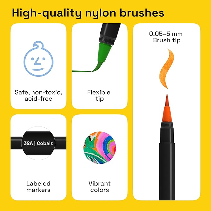 ARTISTRO 100 Watercolor Markers Teacher Appreciation Gifts – Brush Pens, Fineliner, Water Brush, Portable Bag – Vibrant, Washable, Non-Toxic – Ideal Gift for Women for Coloring, Calligraphy & Art