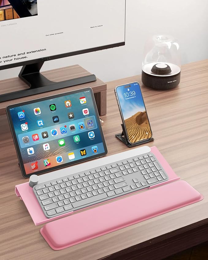 Computer Keyboard Stand for Desktop, 2-Level Height Adjustment Keyboard Wrist Rest, Non-Slip Key Board Riser Pad for Office, Gaming, and Home Desks(Pink)