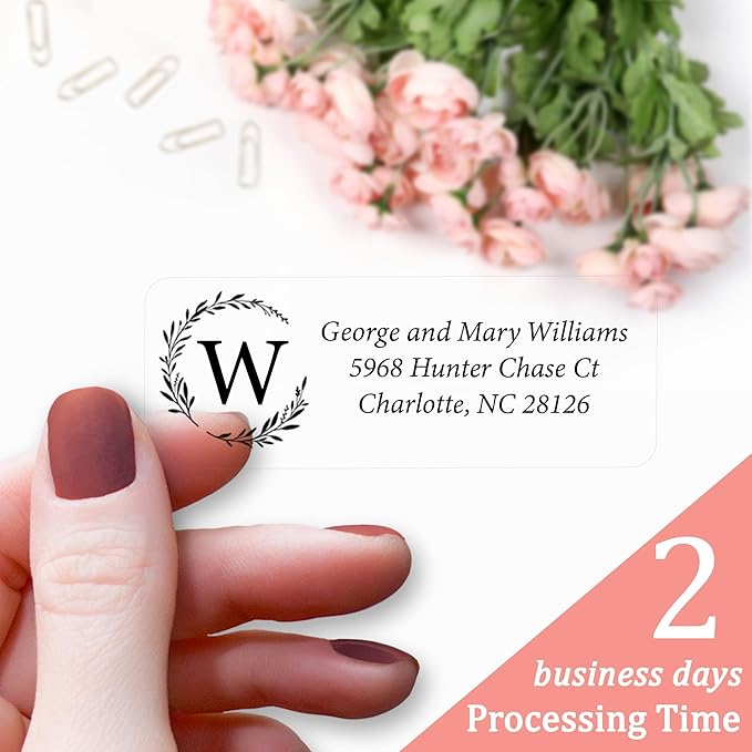 Personalized Return Address Labels Simple - Set of 240 Elegant Custom Mailing Labels for Envelopes, Self Adhesive Flat Sheet Rectangle Personalized Name Stickers (Clear)