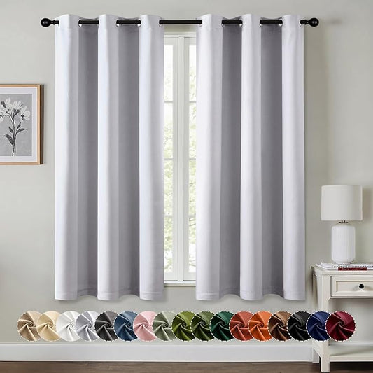 MIULEE Bedroom Blackout Curtains Thermal Insulated Room Darkening Drapes for Living Room Kitchen Grommet Top Light Blocking Window Treatment Curtains, 40 x 45 Inches Long, 2 Panels, Greyish White