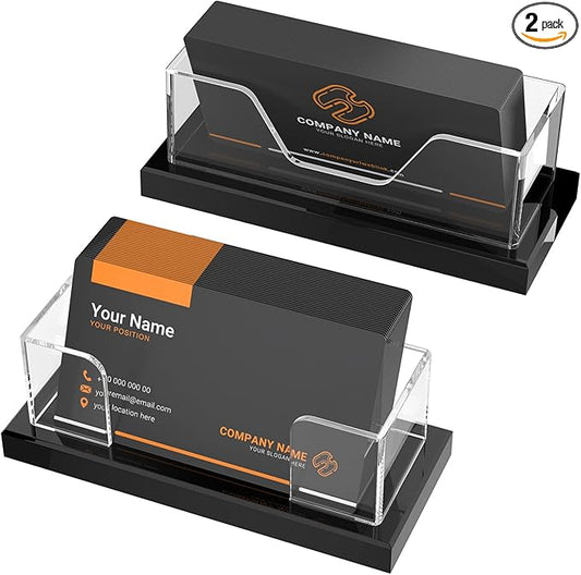 LUGUNU Business Card Holder for Desk 2 Pack – Clear Acrylic Card Display Stand Holds 100 Cards, Office Desktop Organizer(4.5x1.9x1.6inches)