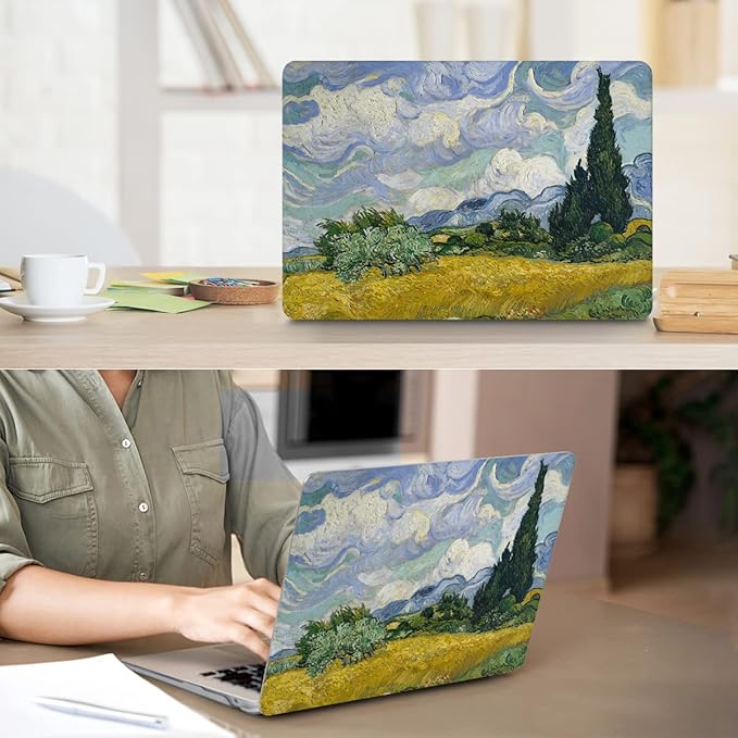 Compatible with MacBook Air 13 inch Case 2022 2021 2020-2018 Release M1 A2337 A2179 A1932 with Touch ID, Hard Print Case + Keyboard Skin + Webcam Cover + Screen Protector, Landscape