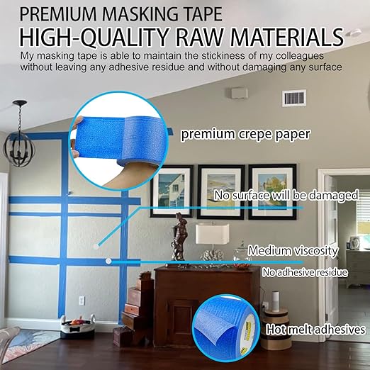 1 Roll,Blue Painters Tape,3inches x 60yards,3D Printing Tape for Laser Cutting,Labeling,3D Printing Bed,Decoration,Wide Masking Tape for Painting,Protect The Wall,No Residue,Removes Easily