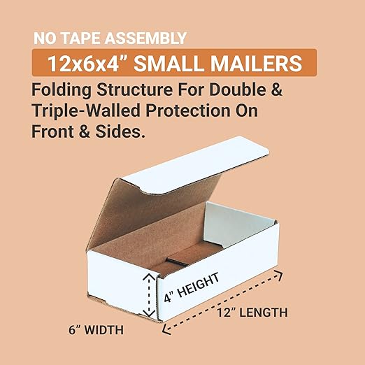 AVIDITI 12x6x4 Shipping Boxes Small (50-Pack) Heavy Duty Corrugated Cardboard Boxes for Packing, Mailing, Packaging, Moving, & Storage, Moving Supplies for Home & Office