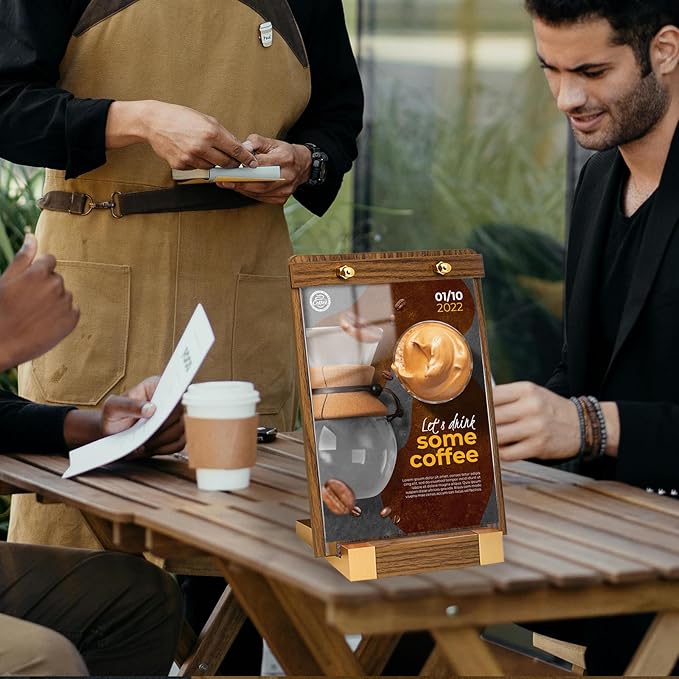 3 Pack 8.5"x11" Acrylic Sign Holder with Wood-Color Base, Tabletop Display Sign Holder Vertical for Store/Coffee Shop/Restaurant Menu Hotel/Office Poster Show