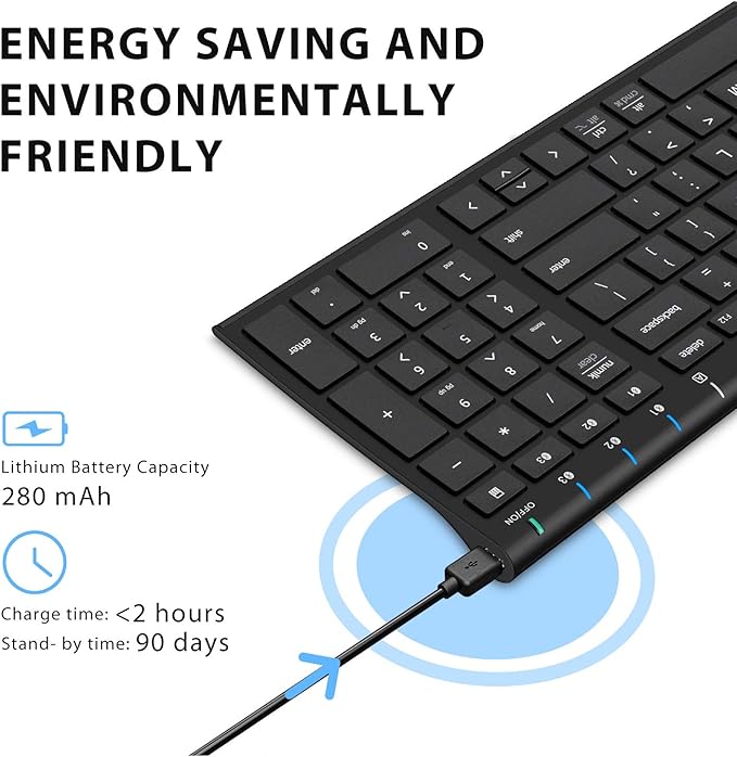 iClever BK10 Bluetooth Keyboard, Universal Bluetooth 5.1 Wireless Keyboard with Number Pad, Ergonomic Design, Multi-Device Compatibility, Stable Connection for Mac, iPad, iPhone, Android, Windows