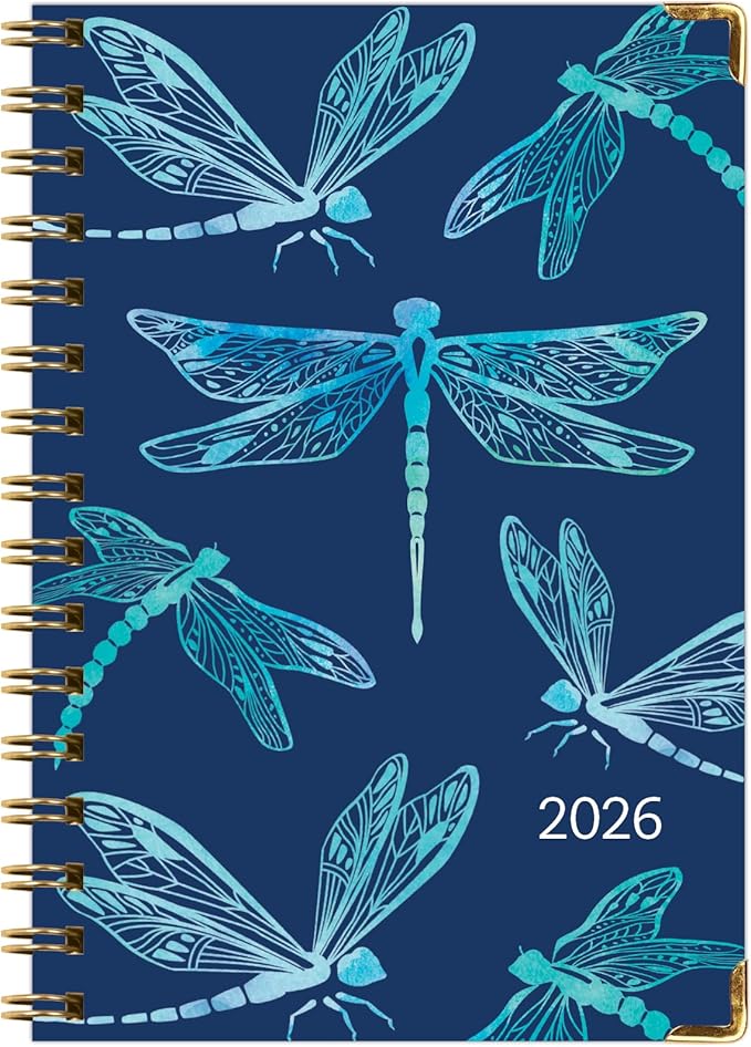 HARDCOVER 2026 Planner, 5.5"x8": 14 Months (November 2025 - December 2026), Daily Weekly Monthly Planner, Yearly Agenda, Bookmark, Pocket Folder and Sticky Note Set (Dragonflies)