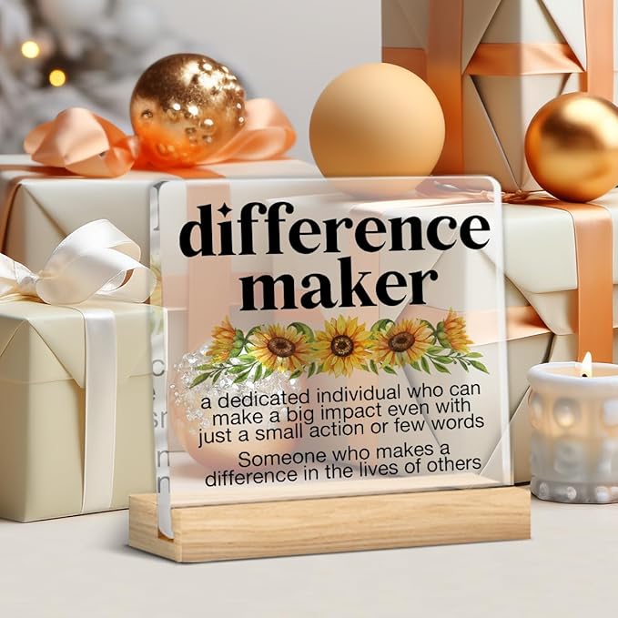 Appreciation Gifts for Women Men Coworker, Thank You Gifts for Coworker Teacher Nurse Boss Lady, Difference Maker Definition Acrylic Desk Sign Decor