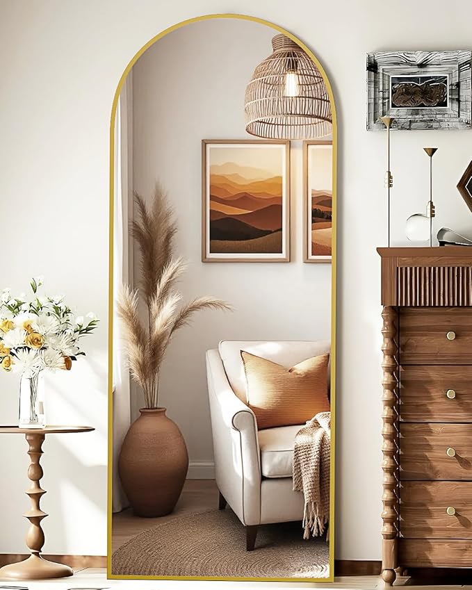 SUNQUEEN 58"x19" Floor Mirror Full Length, Arched Full Length Mirror with Stand, Full Body Mirrors for Bedroom Living Room or Cloakroom Gold