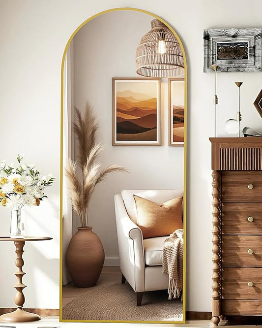SUNQUEEN 58"x19" Floor Mirror Full Length, Arched Full Length Mirror with Stand, Full Body Mirrors for Bedroom Living Room or Cloakroom Gold