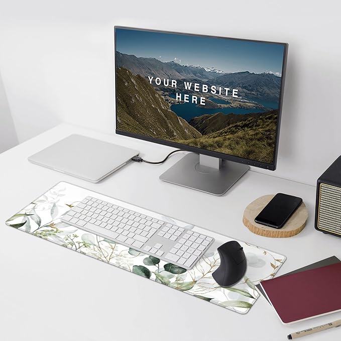 Green Gold Leaves and Branches Extended Big Mouse Pad Large,XL Gaming Mouse Pad Desk Pad,31.5x11.8inch Long Computer Keyboard Mouse Mat Mousepad with 3mm Non-Slip Base for Home Office Work