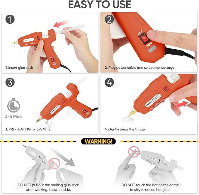 ROMECH Full Size Hot Glue Gun with 60/100W Dual Power and 21 Hot Glue Sticks (7/16"), Fast Preheating Heavy Duty Industrial Gluegun with Storage Case for Crafting, DIY and Repairs (Orange)