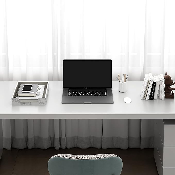 Leather Letter Tray, THIPOTEN Elegant Desk Organizer for Office Supplies, Mail, Paper, File, Magazine, Perfect Office Organization for Desktop(White)