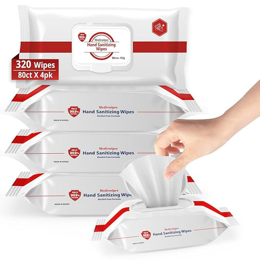 MEDIWIPER 80ct Alcohol-Free Hand Sanitizing Wipes Unscnted Wet Wipe, Hand Sanitizer (320 Wipes (80 * 4))