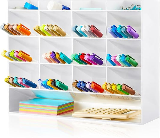 Acrylic Pen Organizer Storage for 200 Markers Vertical Marker Organizer Acrylic Pen Display Holder for Office Desk Desktop Stationery Pencil Storage, White, 13 x 4 x 10.2 Inch