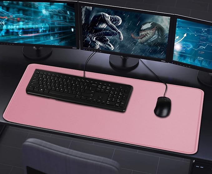Large Mouse Pad with Stitched Edges, Durable Non-Slip Natural Rubber Base, Waterproof Computer Keyboard Pad Mat for Esports Pros/Gamer/Desktop/Office/Home - Pink