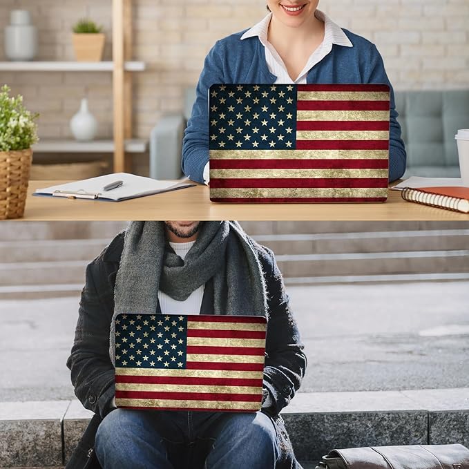 Compatible with MacBook Pro 13 Inch Case M2/M1 2025 2022-2017 A2338 A2289 A2251 A2159 A1989 A1706 A1708 Plastic Hard Shell Case&Keyboard Skin&Mac OS Keyboard Sticker (American Flag)