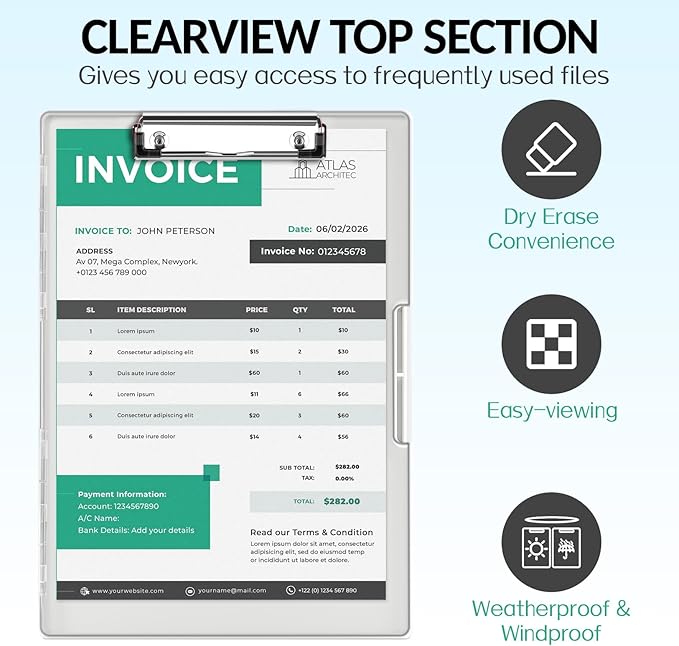 Sooez Clipboard with Storage, Heavy Duty Cleaview Clip Boards 8.5x11 with Dual Storage, Dry Erase Plastic Nursing Clipboard, High Capacity Clipboards Folder for Teacher Nurse, School & Office Supplies