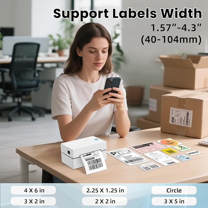 Bluetooth Thermal Label Printer, Wireless 4x6 Shipping Label Printers for Small Business, Compatible with Android&iOS and Windows, Address Label Printer for Amazon, Ebay, Shopify, Etsy, USPS