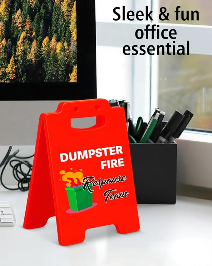 Dumpster Fire Response Team Office Desk Little Signs - Dumpster Fire Desk Accessories, Funny Office Gifts for Coworkers Women Men, Employee Appreciation Gifts