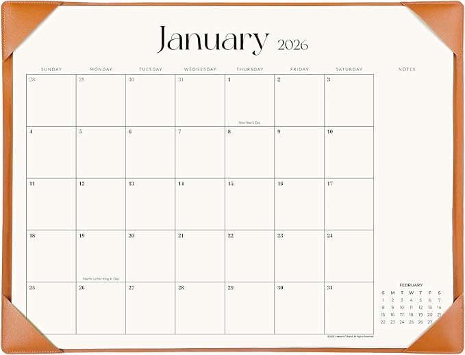 Simplified Desk Calendar 2026 with Desktop Mat, Cabbrix Large Desk Pad Calendar 21" x 16-1/2" Including January 2026 to December 2026, Desk Blotter Calendar for Home School and Office (Brown)