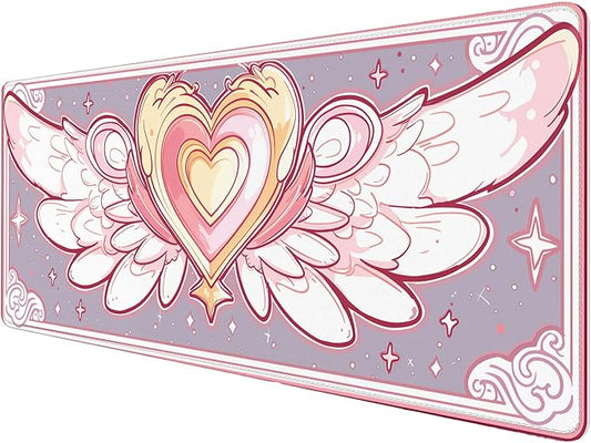 Cute Desk Mat Gaming Mouse Pad Kawaii Pink Anime Star Wings XL Mouse Pad Large Mousepad Extended Laptop Keyboard Mat Gaming Desk Pad Mouse Mat Office Computer Keyboard Laptop Home 31.5"x11.8"